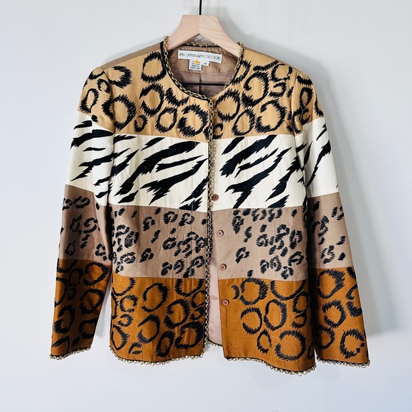 Vintage Silk Mix Animal Print Block Blazer With Gold Chain Detail Size 10 - Picture 4 of 8